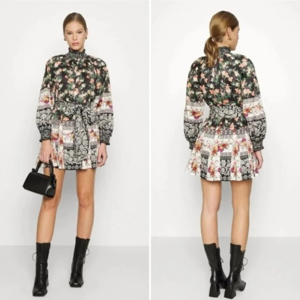 ALICE + OLIVIA ANIS FLORAL MOCK NECK MINI DRESS Sz 6 - Picture 3 of 12